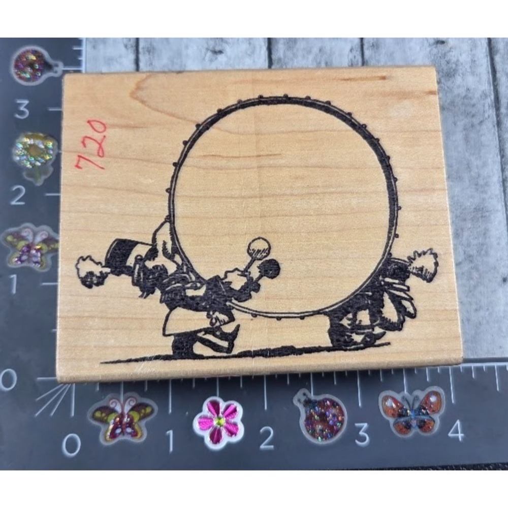 Rubber Baby Buggy Bumpers Drummers Marching Rubber Stamp Wood #S3